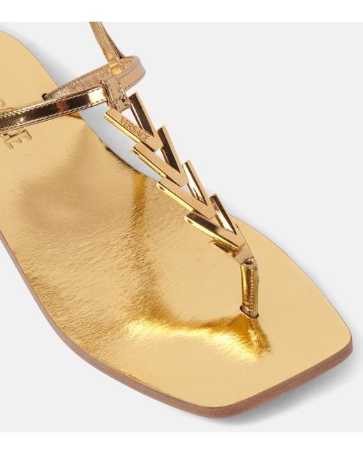 Versace Brown Metallic Leather Thong Sandals