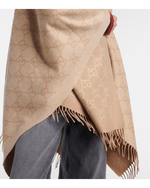 Gucci Natural Gg Fringed Cashmere-Blend Lame Cape
