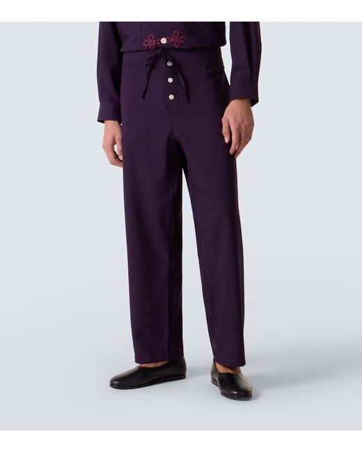Bode Purple Astor Wool Wide-Leg Pants for men