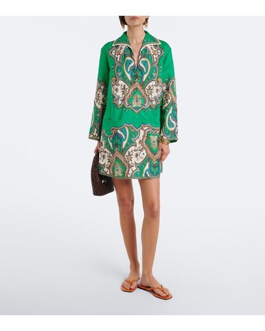 ALÉMAIS Green Porter Printed Linen Minidress
