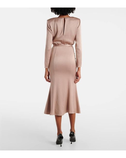 Roland Mouret Pink Belted Satin Crepe Midi Dress