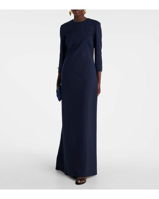 Vestido De Fiesta En Mezcla De Lana Adornado Oscar de la Renta de color Blue