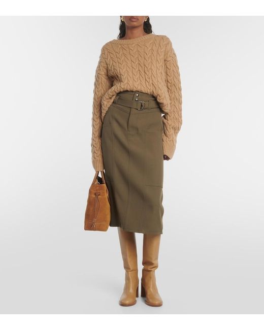 Tod's Green Wool Midi Skirt