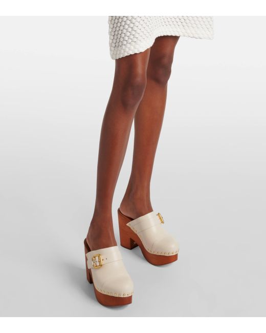 Chloé White Jeannette Studded Leather Clogs