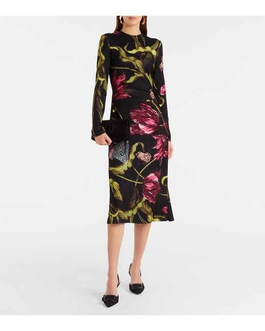 Erdem Black Floral Jersey Midi Dress