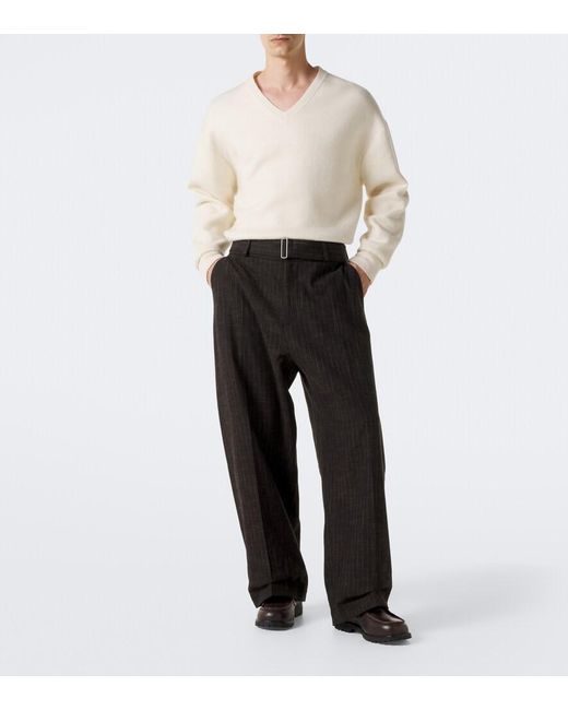 Studio Nicholson Black Checked Cotton And Wool-Blend Wide-Leg Pants for men