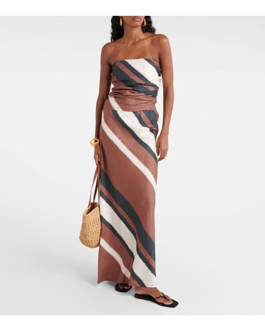 Faithfull The Brand Brown Dalicenca Striped Linen Maxi Skirt