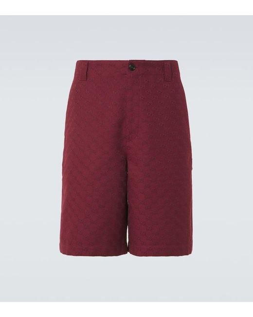 Gucci Red Gg Canvas Cotton-Blend Bermuda Shorts for men