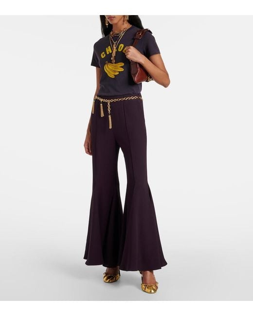 Chloé Purple Cropped Crepe Satin Flared Pants