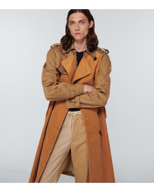 Mens Clothing Coats Raincoats and trench coats Marni Corduroy And Gabardine Trench Coat in Brown for Men 