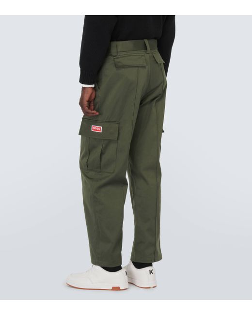 KENZO Green Mid-rise Cotton Cargo Pants for men