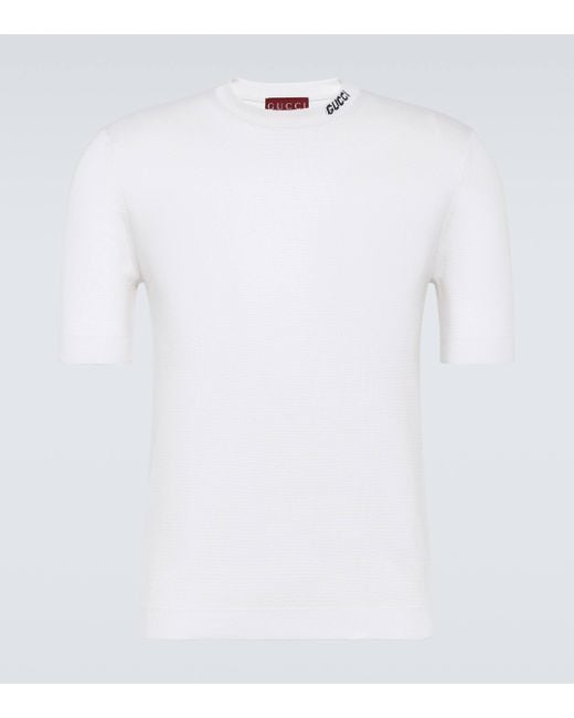 Gucci White Logo Silk And Cotton T-shirt for men