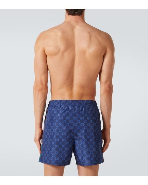 Gucci Blue Gg Supreme Web Stripe Swim Trunks for men