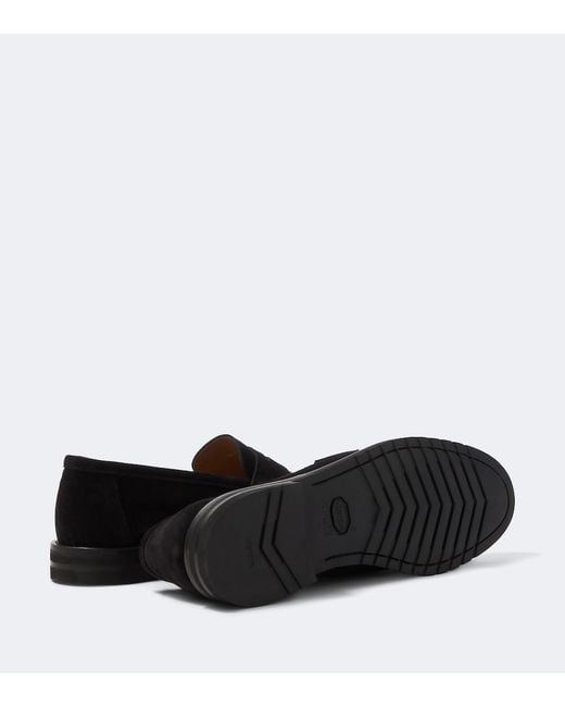 Thom Sweeney Black Suede Penny Loafers for men