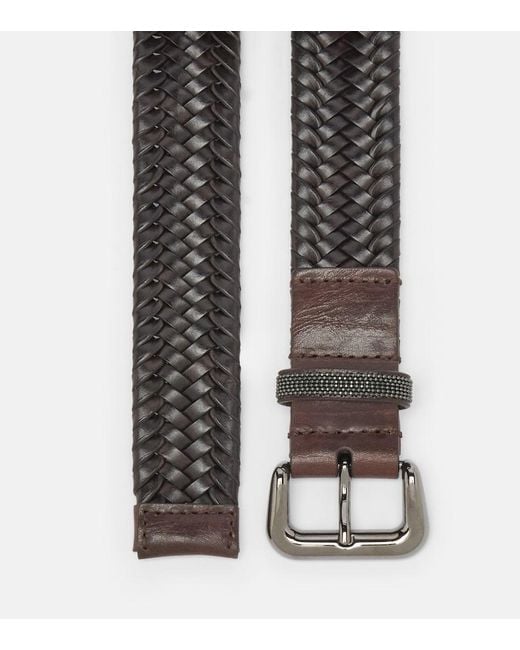 Brunello Cucinelli Black Monili Braided Leather Belt