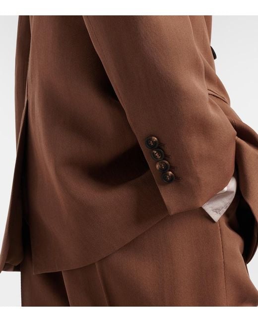 Brunello Cucinelli Brown Double-Breasted Wool-Blend Blazer