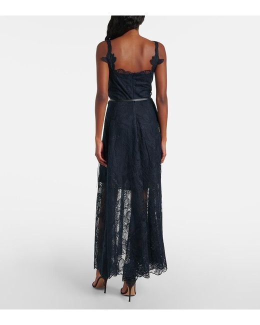 Oscar de la Renta Blue Floral Lace Midi Dress