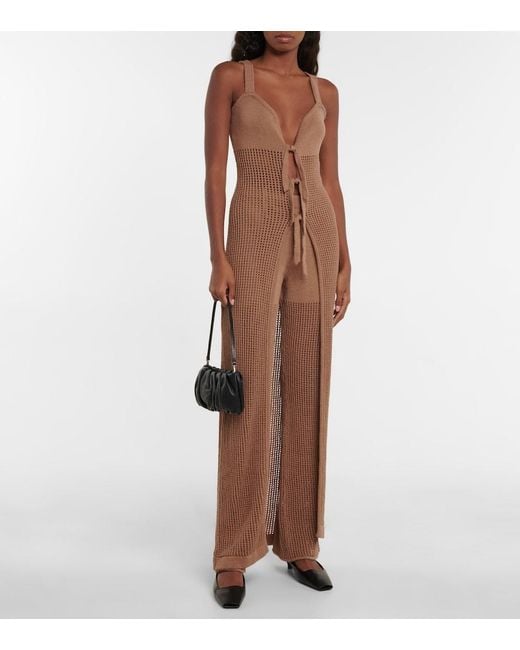 Nanushka Brown Kaela Crochet High-Rise Flared Pants