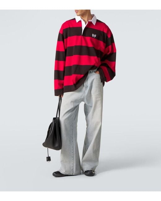 Balenciaga Gray Leather-Trimmed Wide-Leg Jeans for men