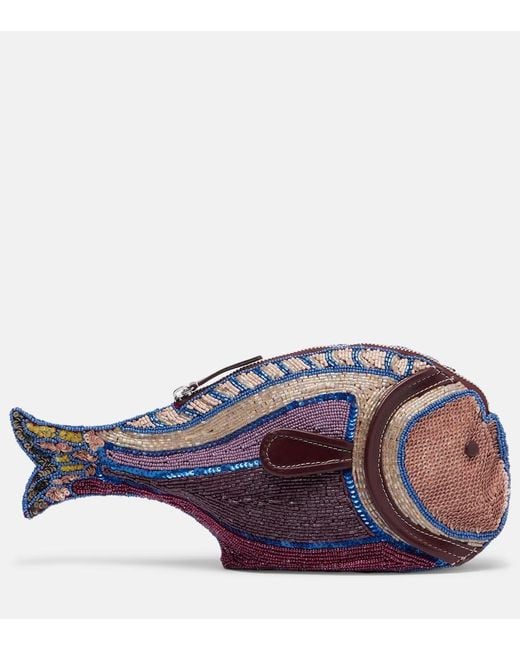 Staud Purple Pesce Beaded Clutch