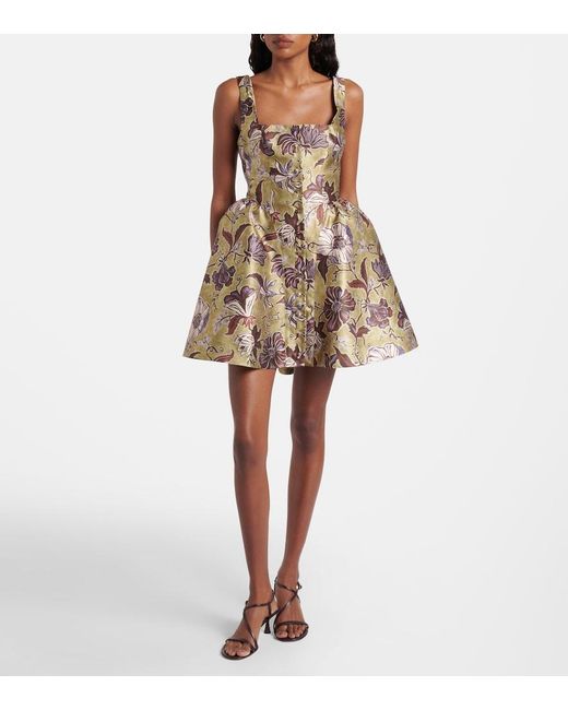ALÉMAIS Metallic Citron Flounce Floral Minidress