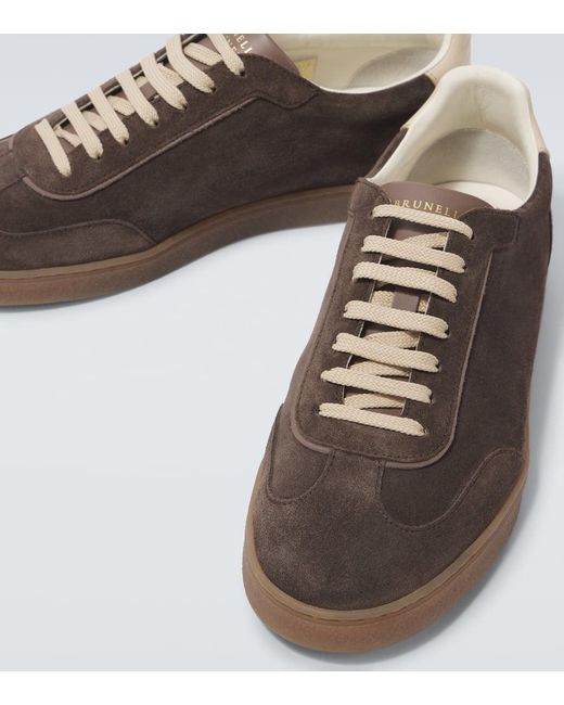 Brunello Cucinelli Brown Leather-Trimmed Suede Sneakers for men