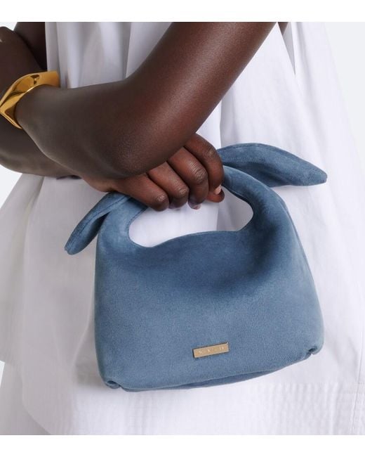 Aquazzura Blue Bow Tie Mini Suede Top-Handle Bag