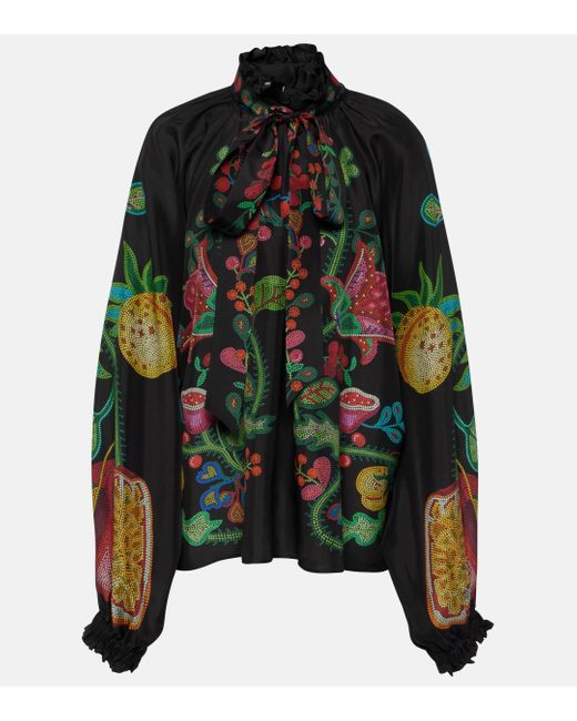 LaDoubleJ Black Cerere Printed Silk Voile Blouse