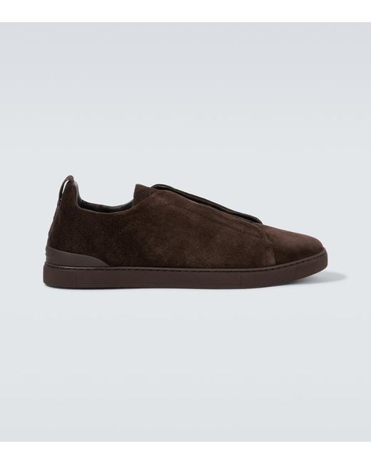 Zegna Black Triple Stitch Suede Sneakers for men