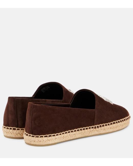 Tory Burch Brown Double T Suede Espadrilles