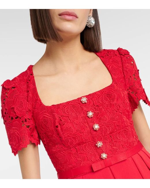 Self-Portrait Red Lace Crepe Midi Dress