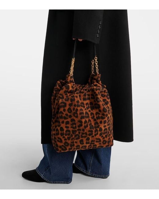 DeMellier London Brown Miami Medium Leopard-Print Suede Shoulder Bag