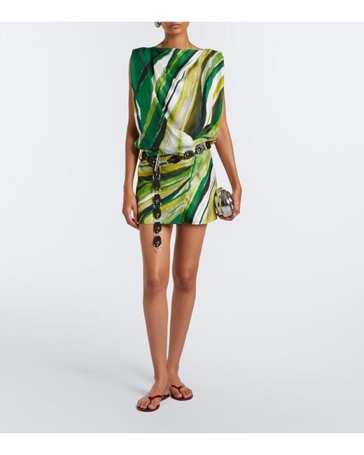 Christopher Esber Green Belted Printed Silk Minidress