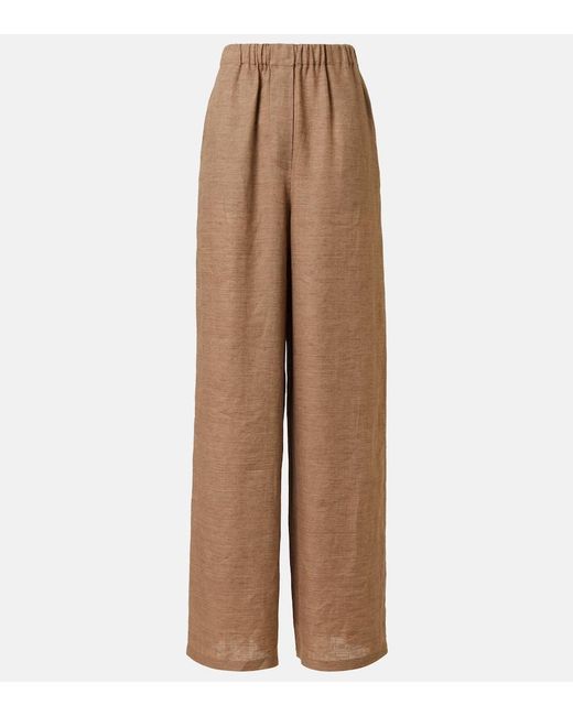 Loro Piana Brown Valerio High-Rise Linen Wide-Leg Pants