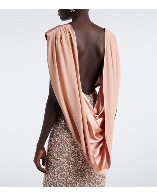 La Fuori Brown Genevieve Embellished Lace And Satin Gown