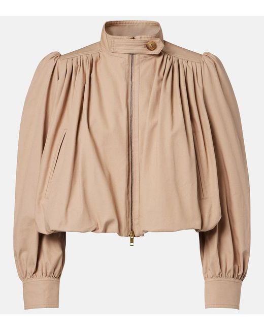 Chloé Natural Gathered Cropped Cotton Canvas Jacket