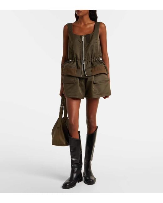Sacai Green Technical Twill Shorts