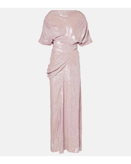 Dries Van Noten Pink Sequined Draped Gown