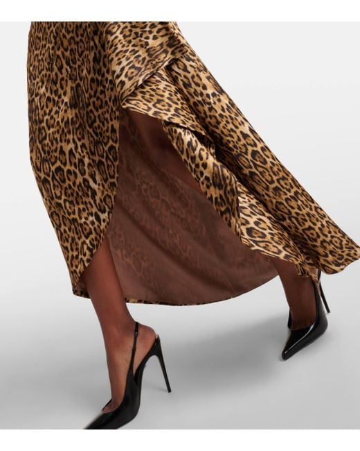 Robe midi Lala en satin a motif leopard Costarellos en coloris Natural