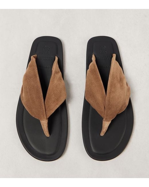 Brunello Cucinelli Brown Suede Thong Sandals