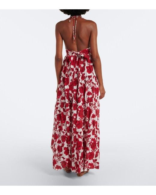 Alexandra Miro Red Clover Floral Cotton And Silk Maxi Dress