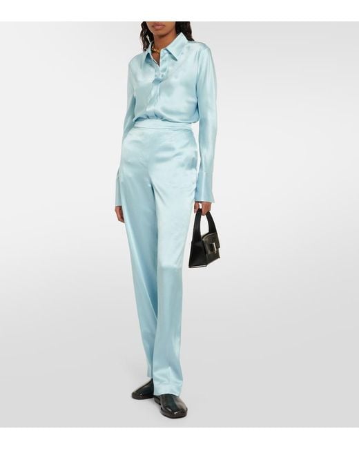 Joseph Blue Tova Silk Satin Straight Pants