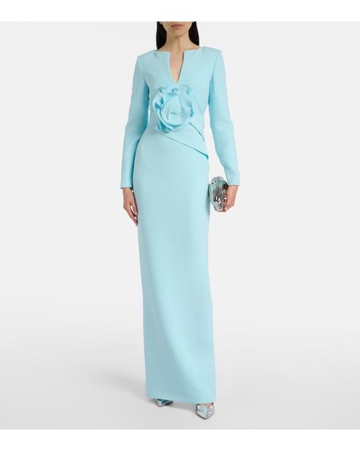 Roland Mouret Blue Floral-Applique Crepe Gown