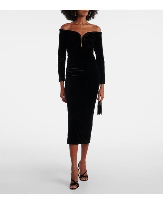 Roland Mouret Black Off-Shoulder Midi Dress