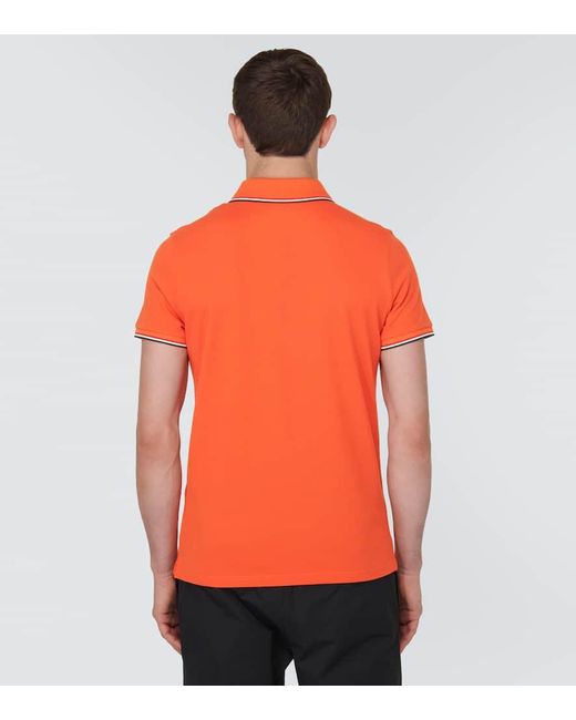 Polo in cotone pique di Moncler in Orange da Uomo
