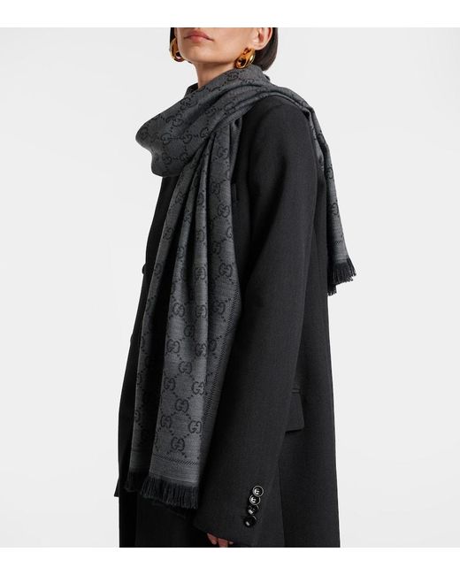 Gucci Gray Gg Motiv Wollschal