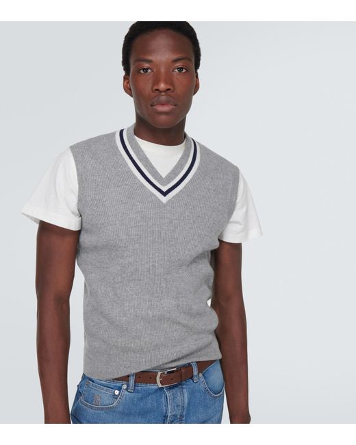 Brunello Cucinelli Cashmere Sweater Vest in Gray for Men | Lyst