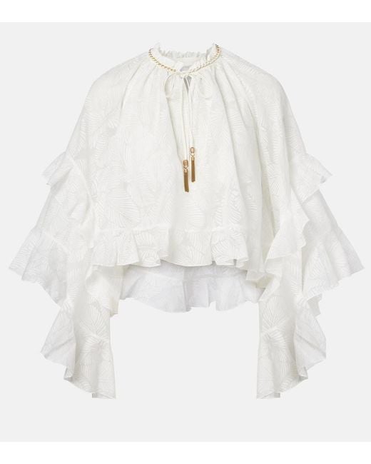 Zimmermann White Daylight Ruffled Cotton-Blend Blouse