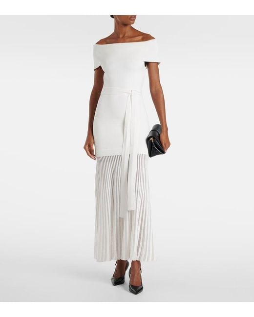 Rebecca Vallance White Mariana Knitted Off-Shoulder Midi Dress