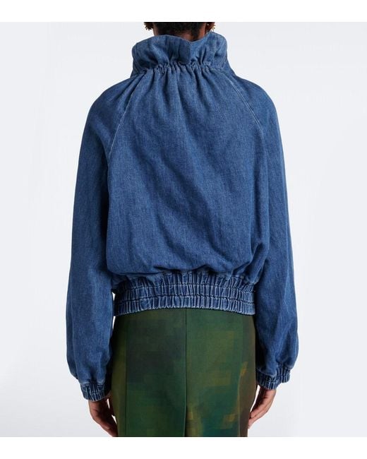 Dries Van Noten Blue Checked Ruffled Denim Jacket